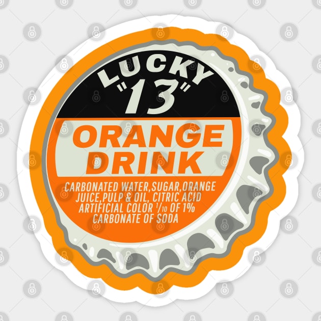 Vintage Lucky 13 Orange Soda Bottlecap Sticker by StudioPM71